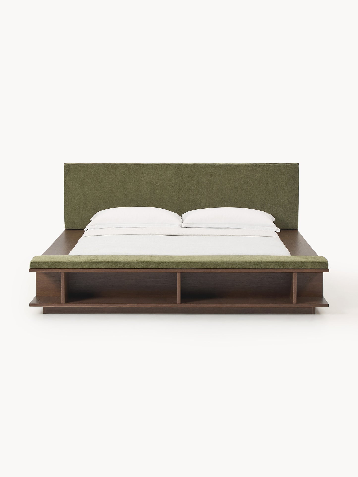 Clark Bed Frame in Wood with Side Shelves and Bench