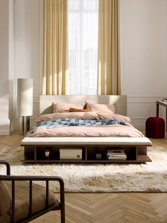 Clark Bed Frame in Wood with Side Shelves and Bench