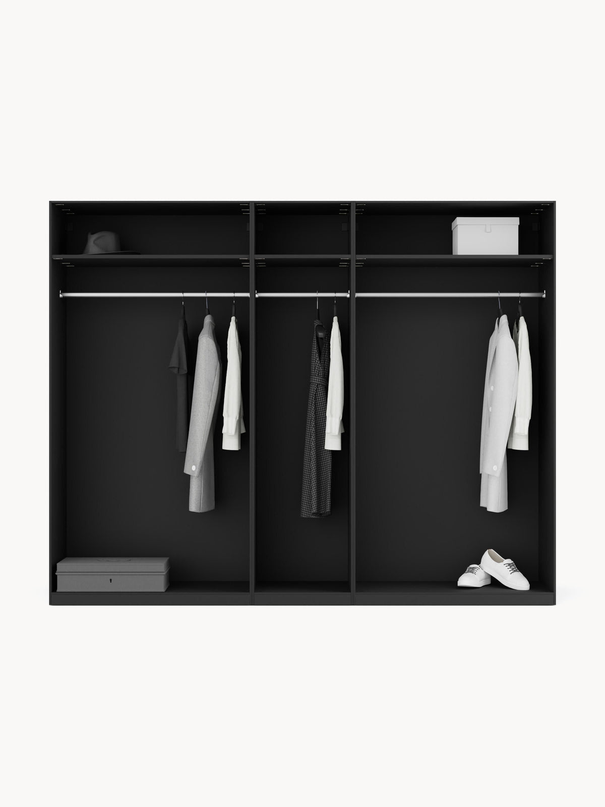Leon Hinged-Door Modular Wardrobe in Various Sizes, 250 cm Wide