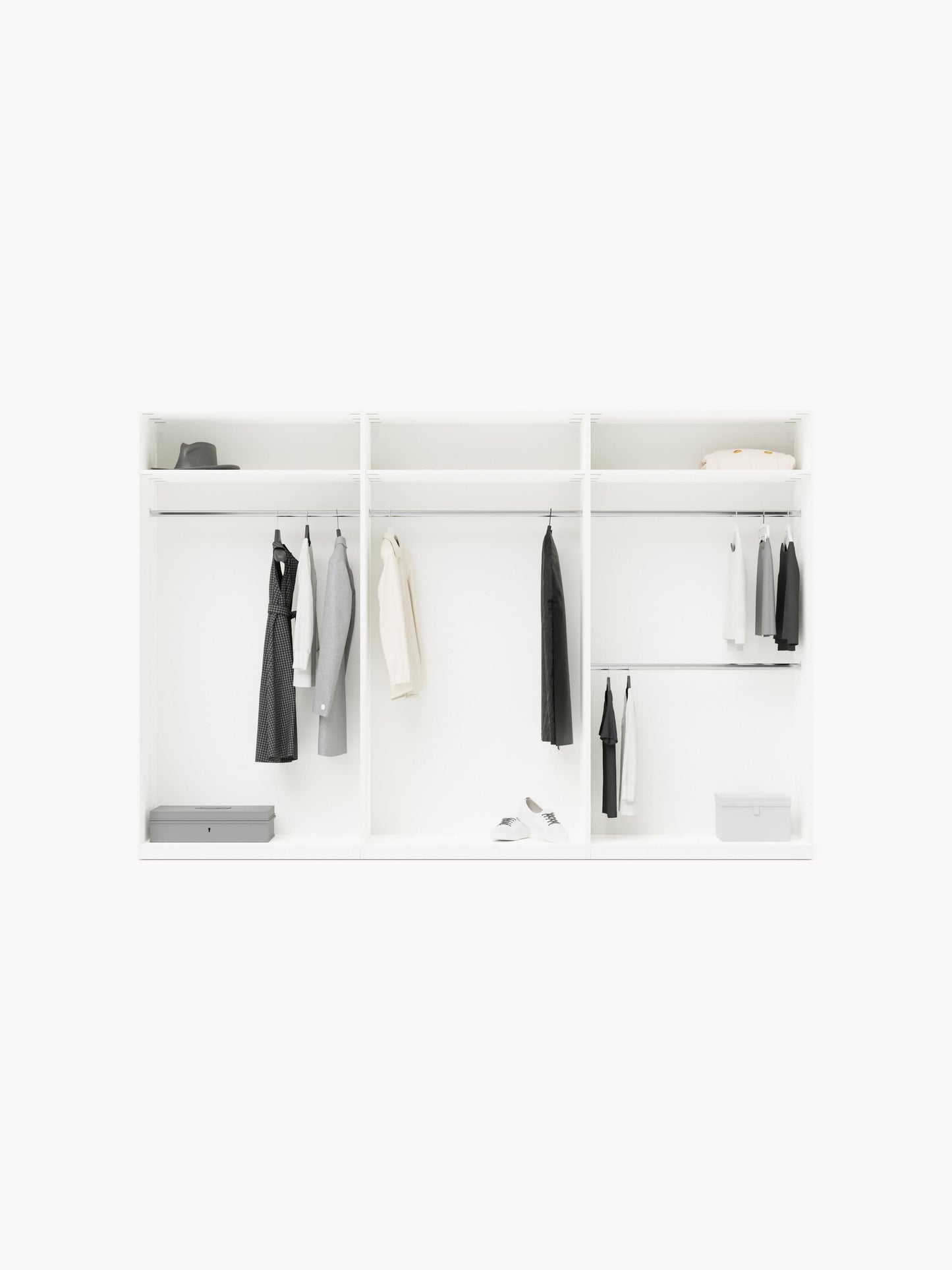 Leon Hinged-Door Modular Wardrobe in Various Sizes, 300 cm Wide