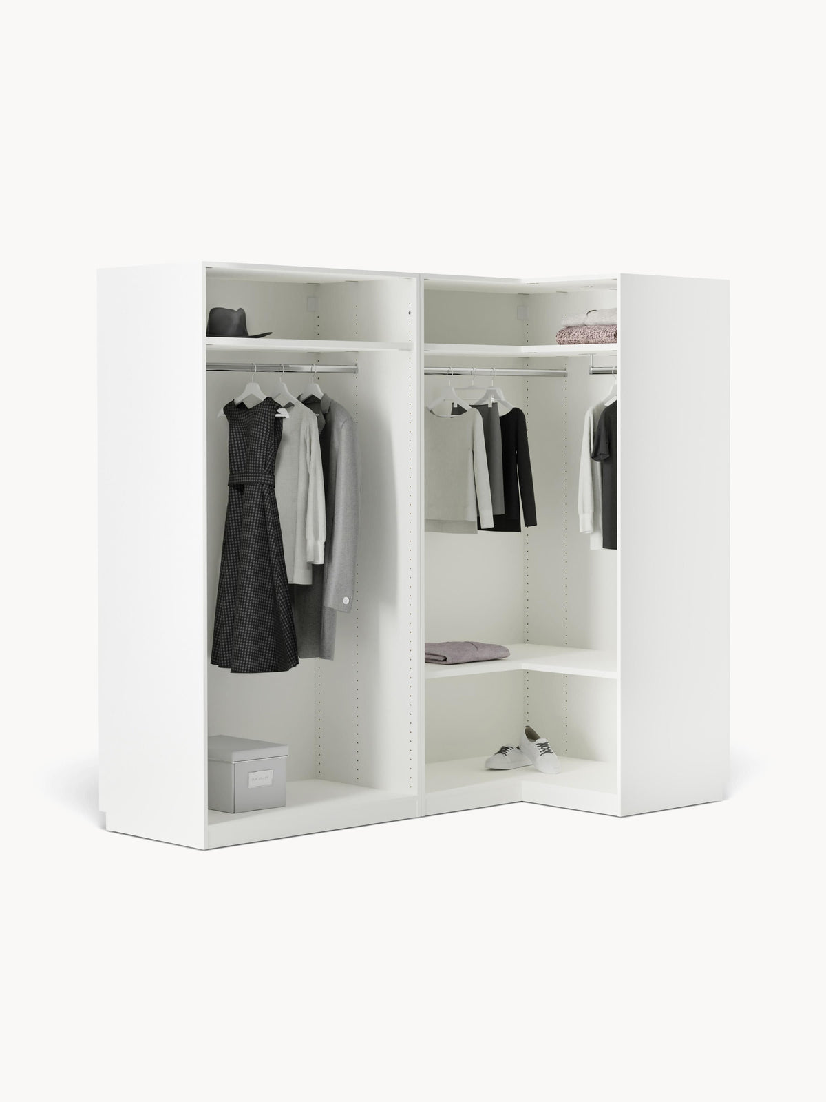 Simone Corner Modular Wardrobe in Various Sizes, 215 cm Wide