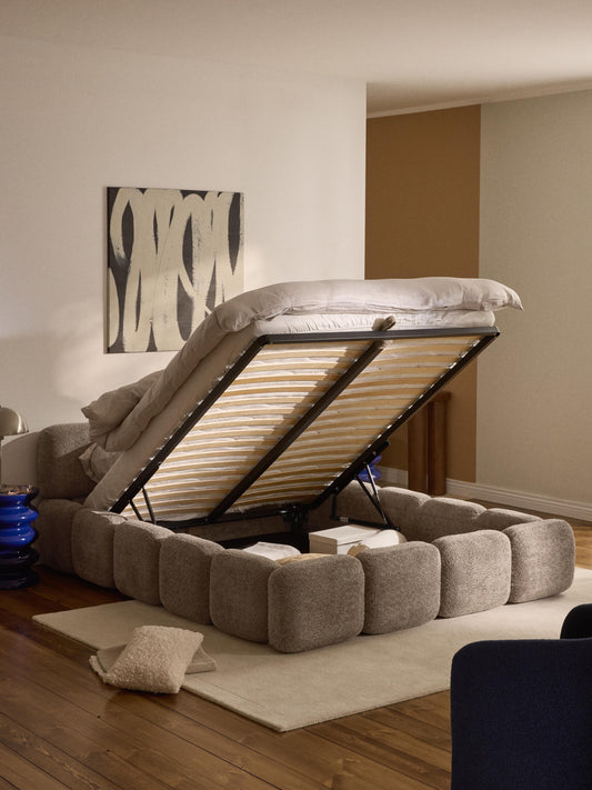 Tayla Upholstered Storage Bed in Teddy Bouclé