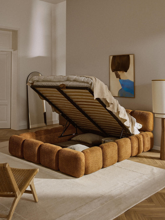 Tayla Upholstered Storage Bed in Teddy Bouclé