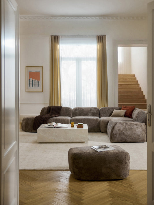 Wolke XL Modular Corner Sofa in Teddy Bouclé with Chaise Longue