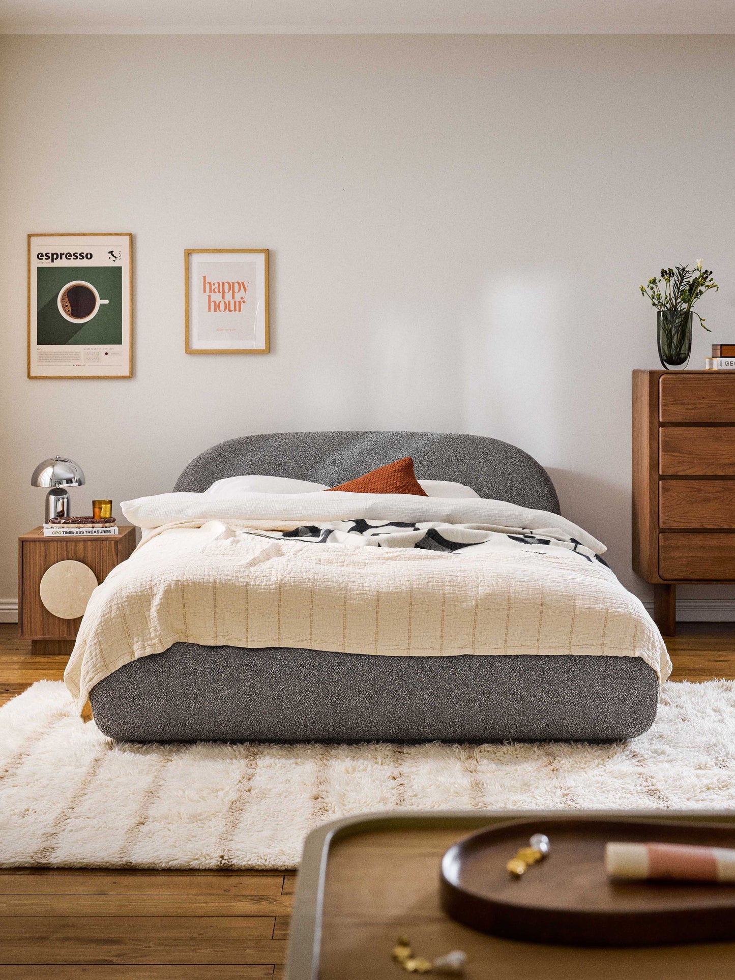 Alba Upholstered Bed in Bouclé