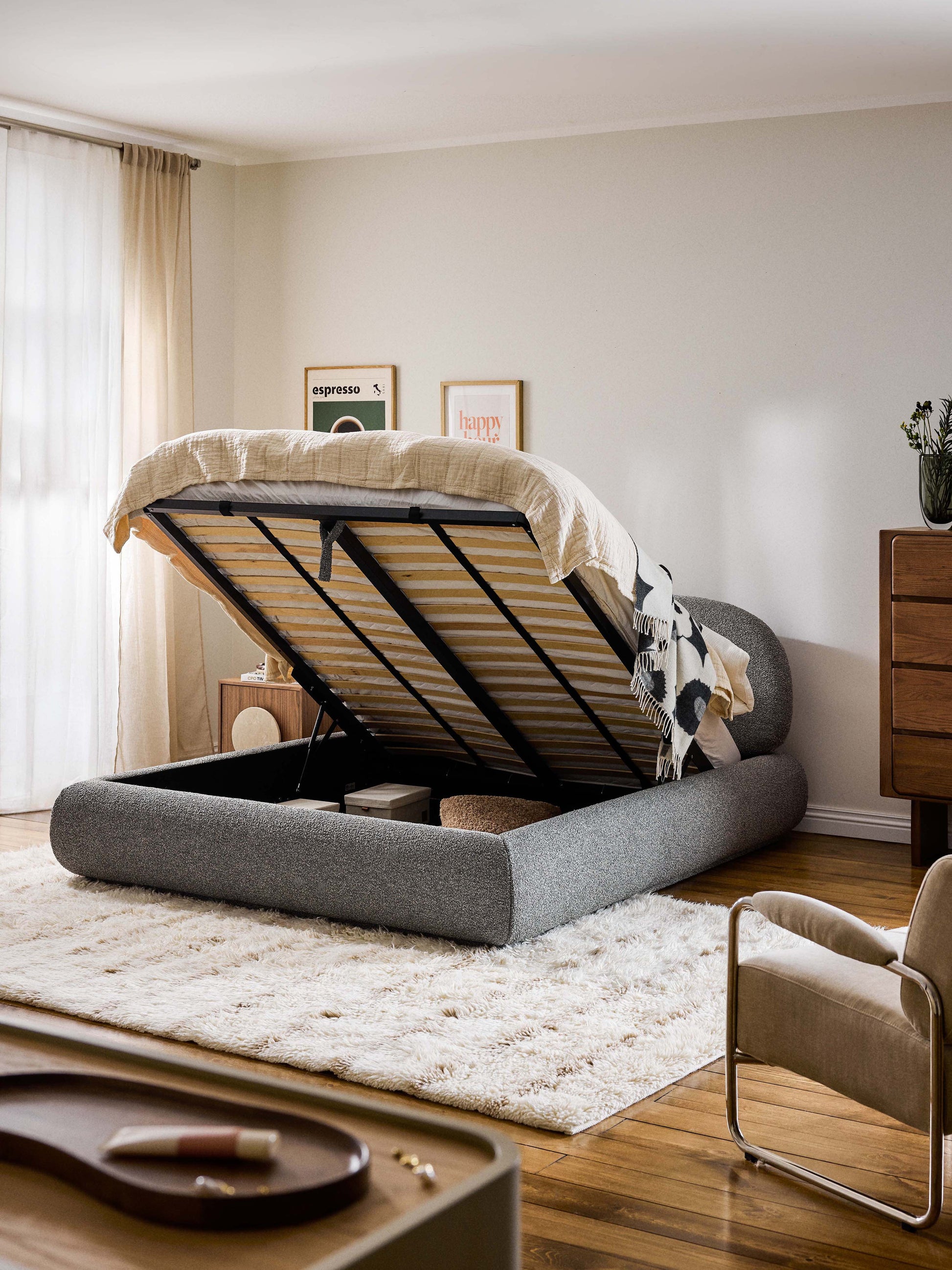 Alba Upholstered Storage Bed in Bouclé