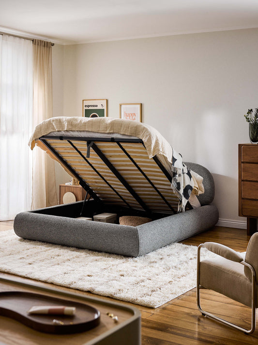 Alba Upholstered Storage Bed in Bouclé