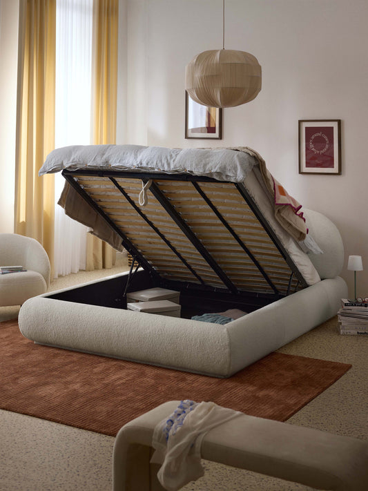 Alba Upholstered Storage Bed in Teddy
