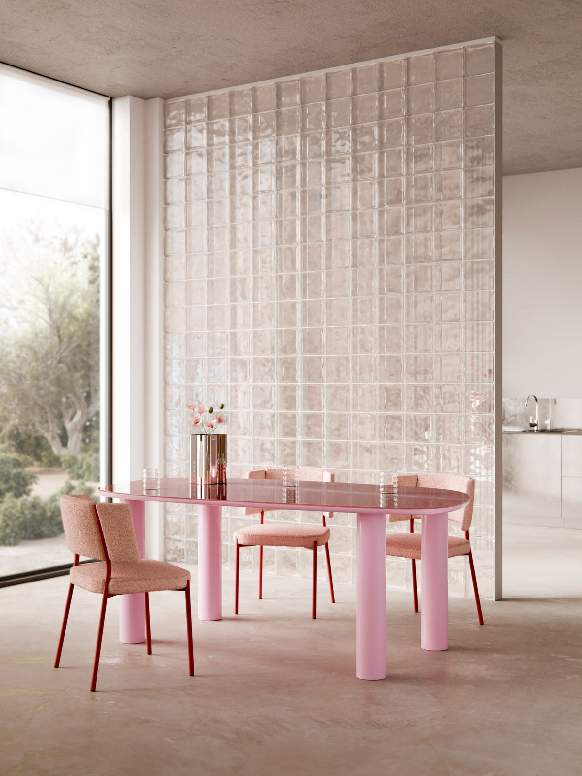 Beni Organic Dining Table with Tabletop in Glass, 200 x 110 cm