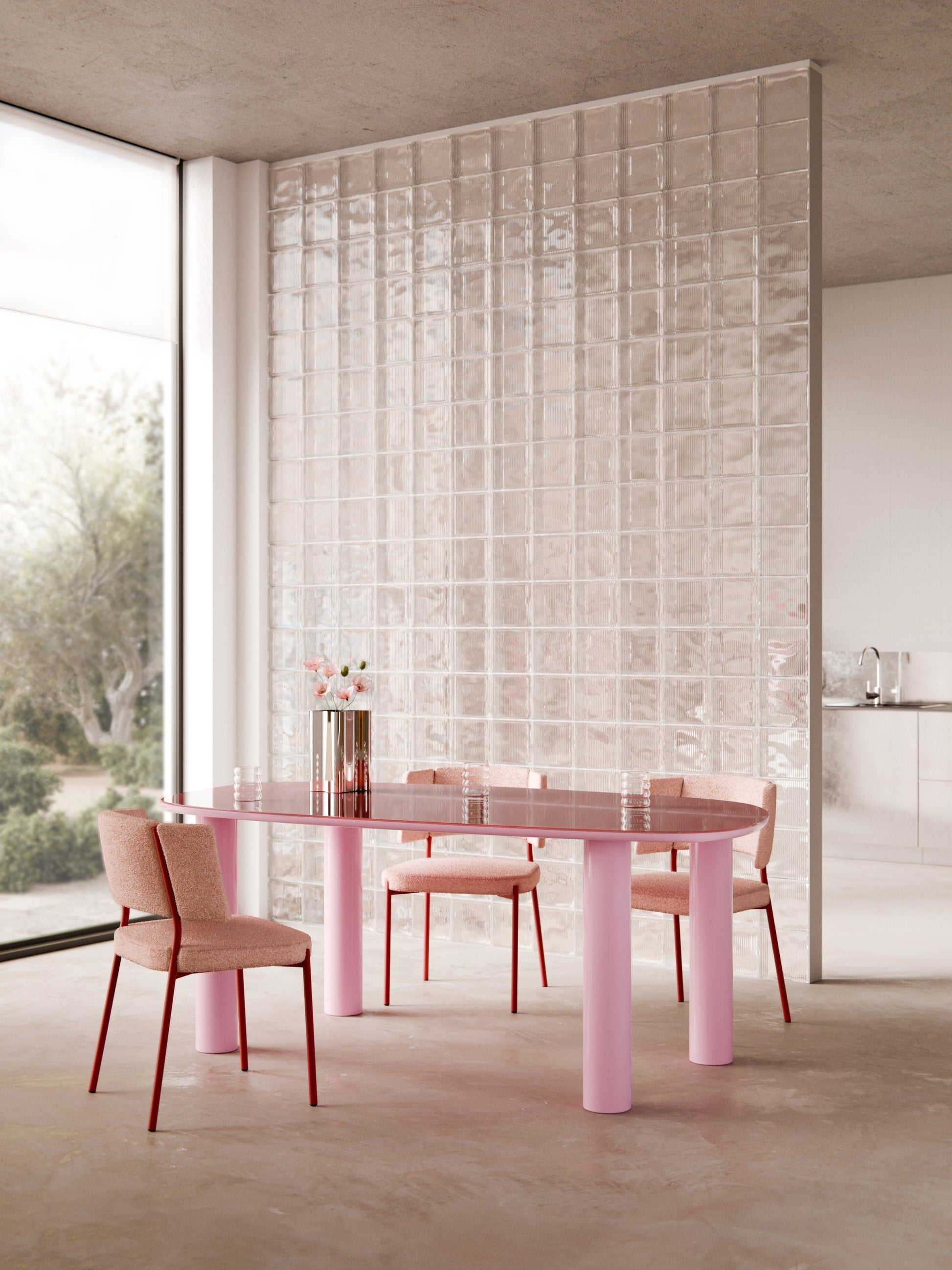 Beni Organic Dining Table with Tabletop in Glass, 200 x 110 cm