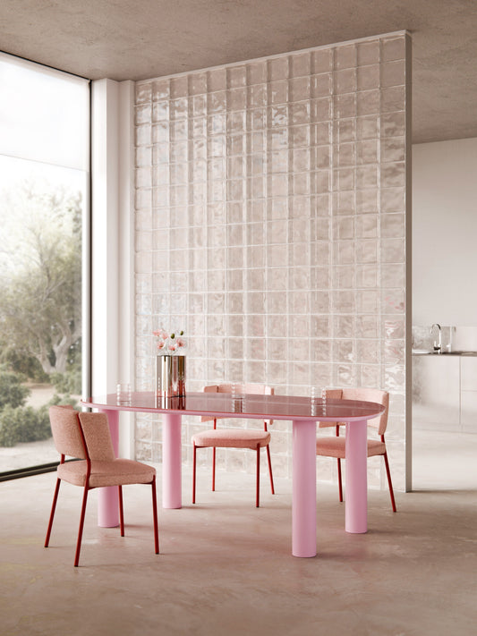 Beni Organic Dining Table with Tabletop in Glass, 200 x 110 cm