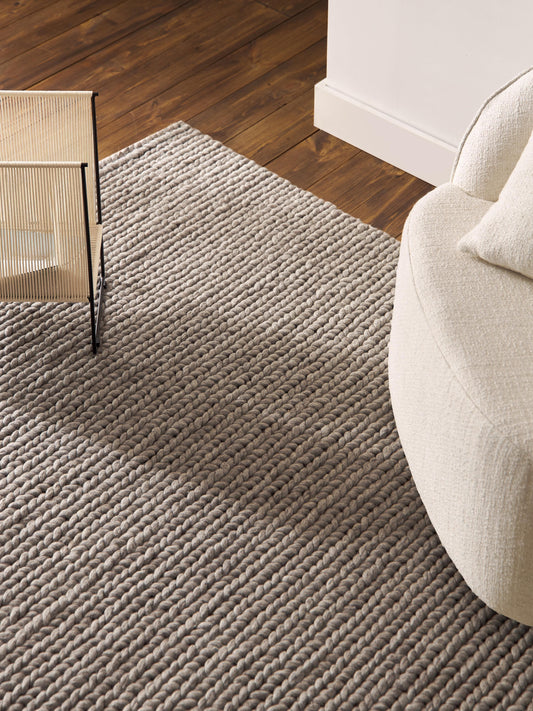 Bruna Wool Rug with Braided Texture, Handmade