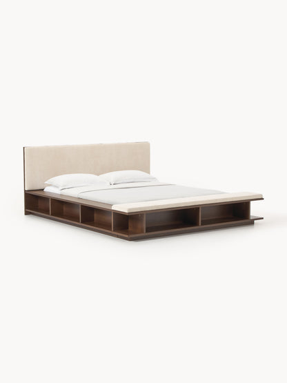Clark Bed Frame in Wood with Side Shelves and Bench