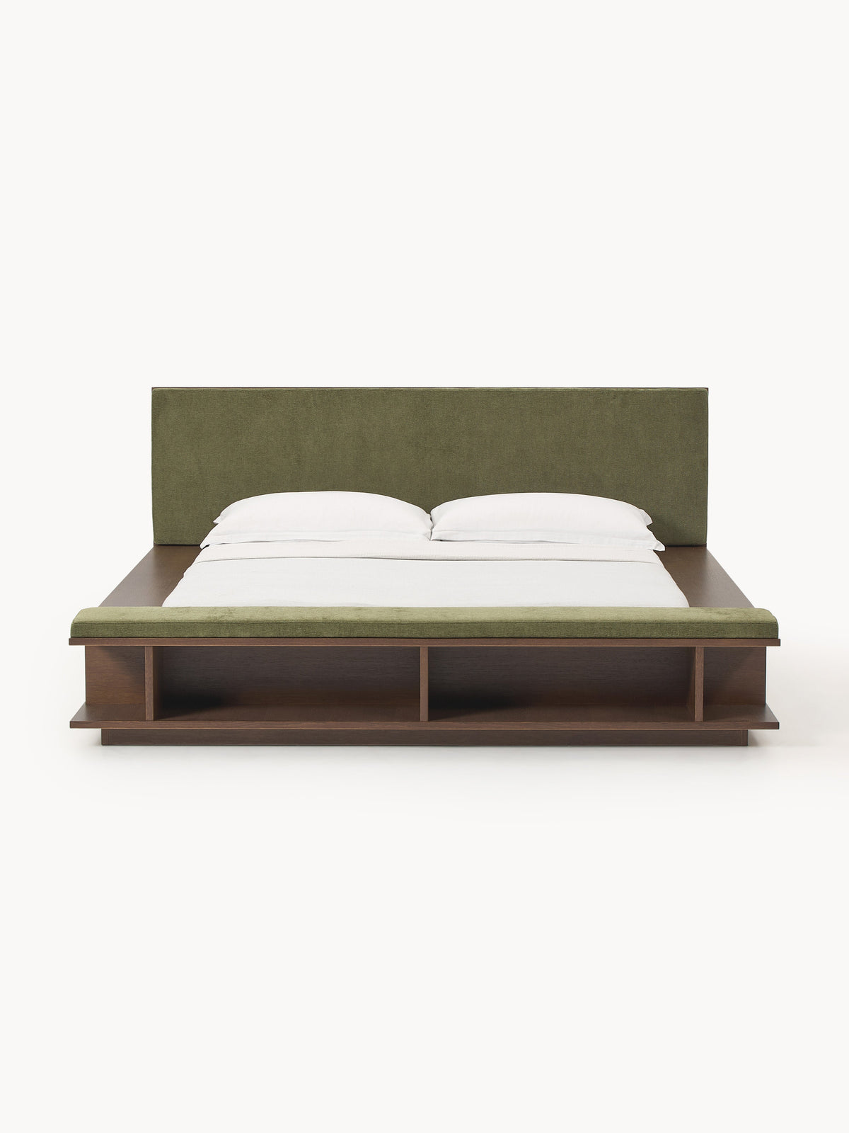 Clark Bed Frame in Wood with Side Shelves and Bench