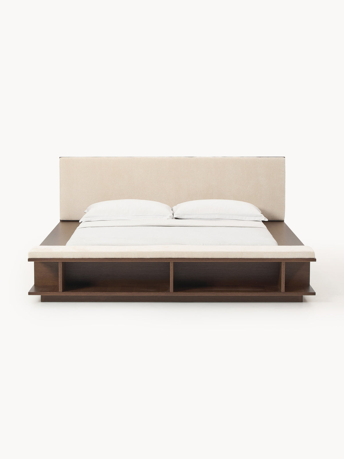 Clark Bed Frame in Wood with Side Shelves and Bench