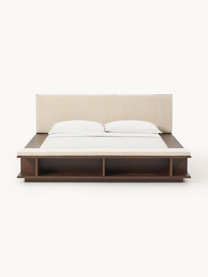 Clark Bed Frame in Wood with Side Shelves and Bench