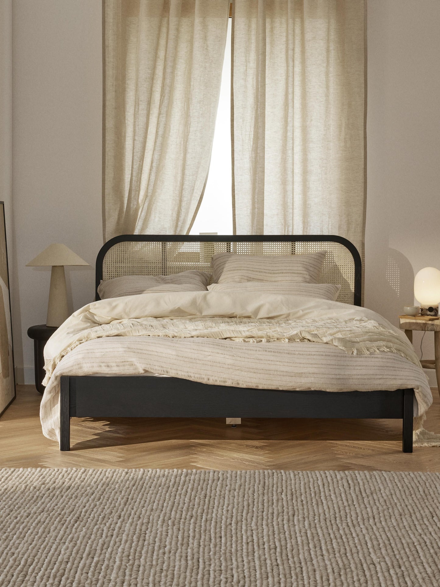 Jones Bed in Wood with Vienna Cane Headboard