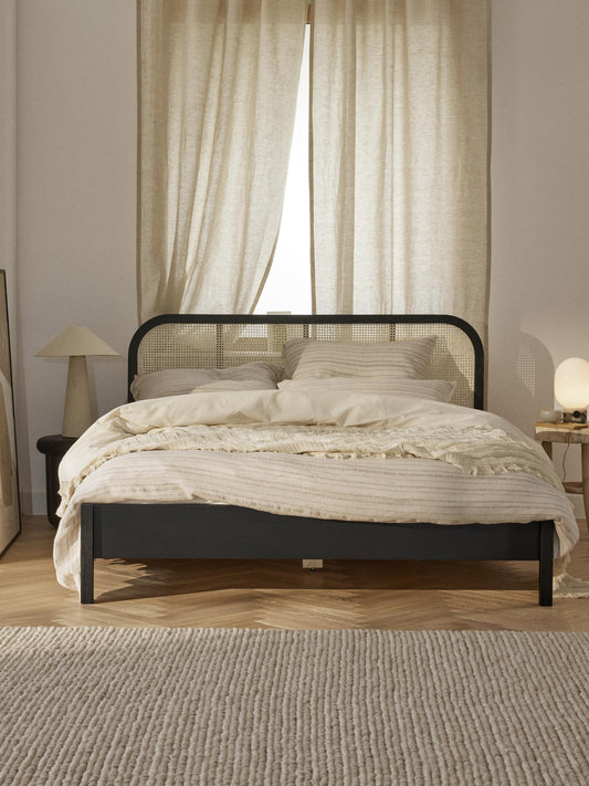 Jones Bed in Wood with Vienna Cane Headboard