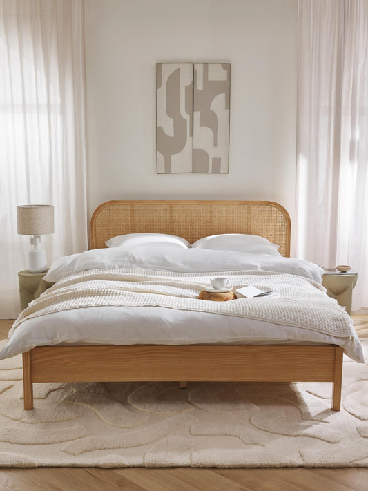 Jones Bed in Wood with Vienna Cane Headboard