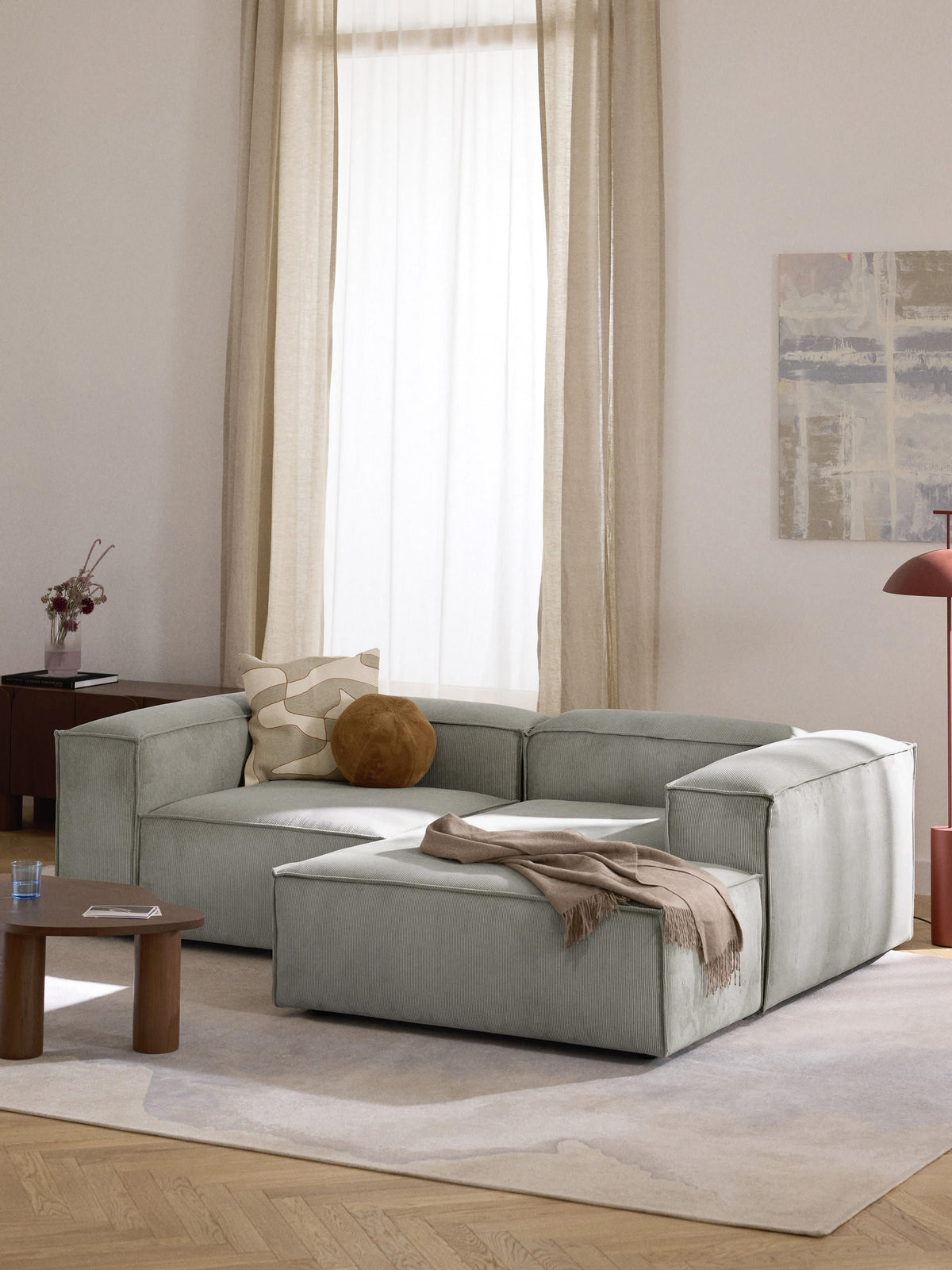 Lennon 2-Seater Modular Corner Sofa in Corduroy