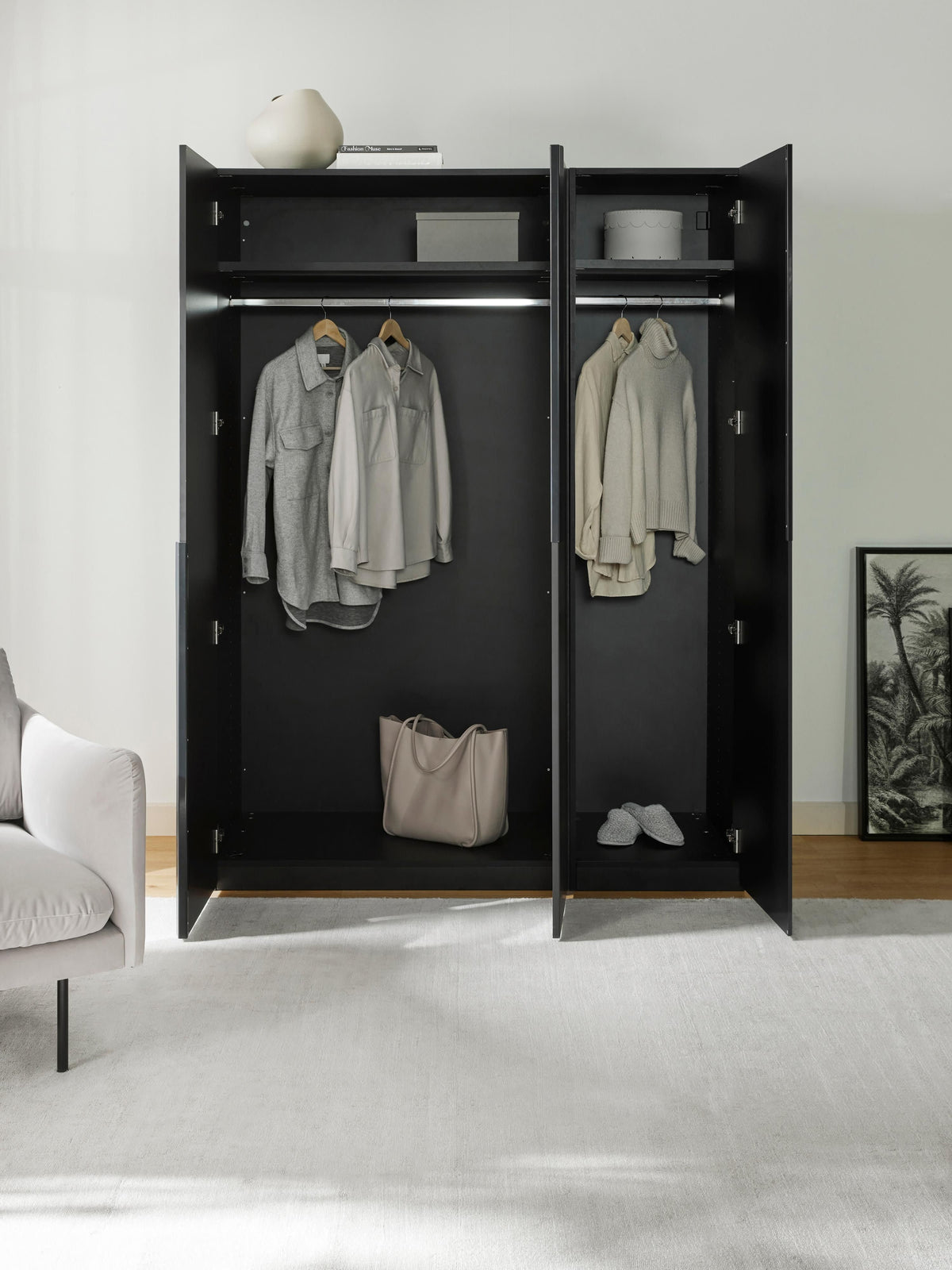Leon Hinged-Door Modular Wardrobe in Various Sizes, 150 cm Wide