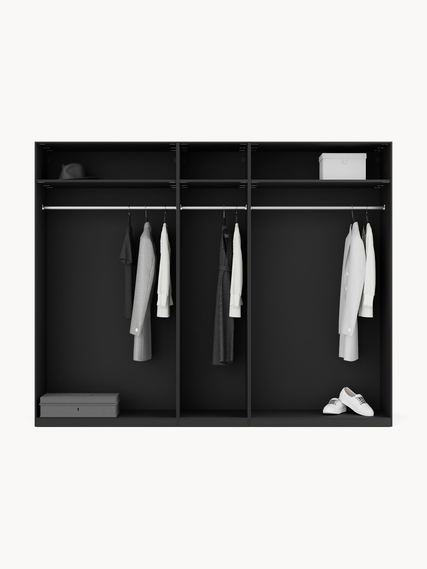 Leon Hinged-Door Modular Wardrobe in Various Sizes, 250 cm Wide
