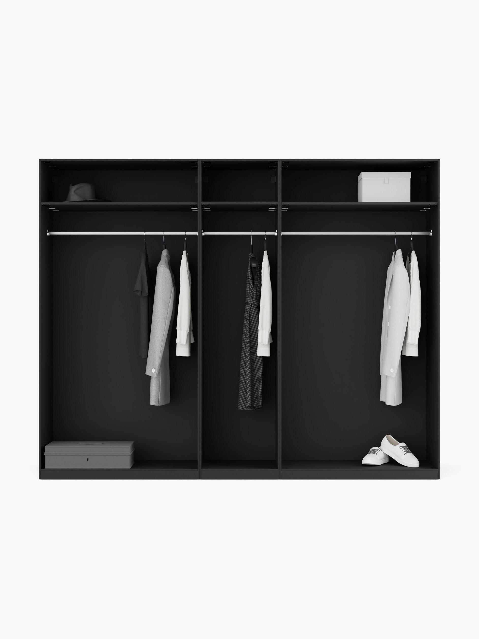 Leon Hinged-Door Modular Wardrobe in Various Sizes, 250 cm Wide