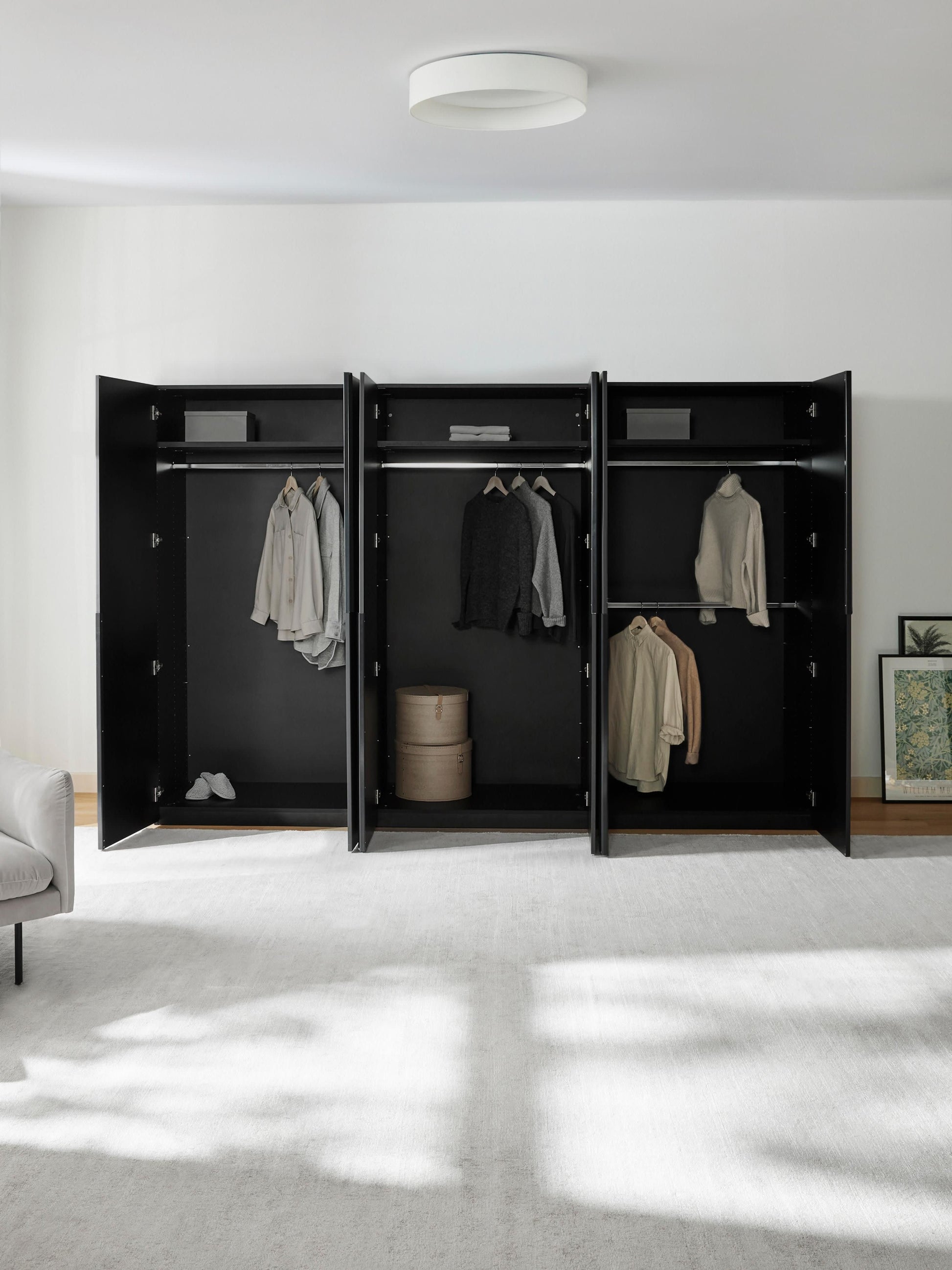 Leon Hinged-Door Modular Wardrobe in Various Sizes, 300 cm Wide