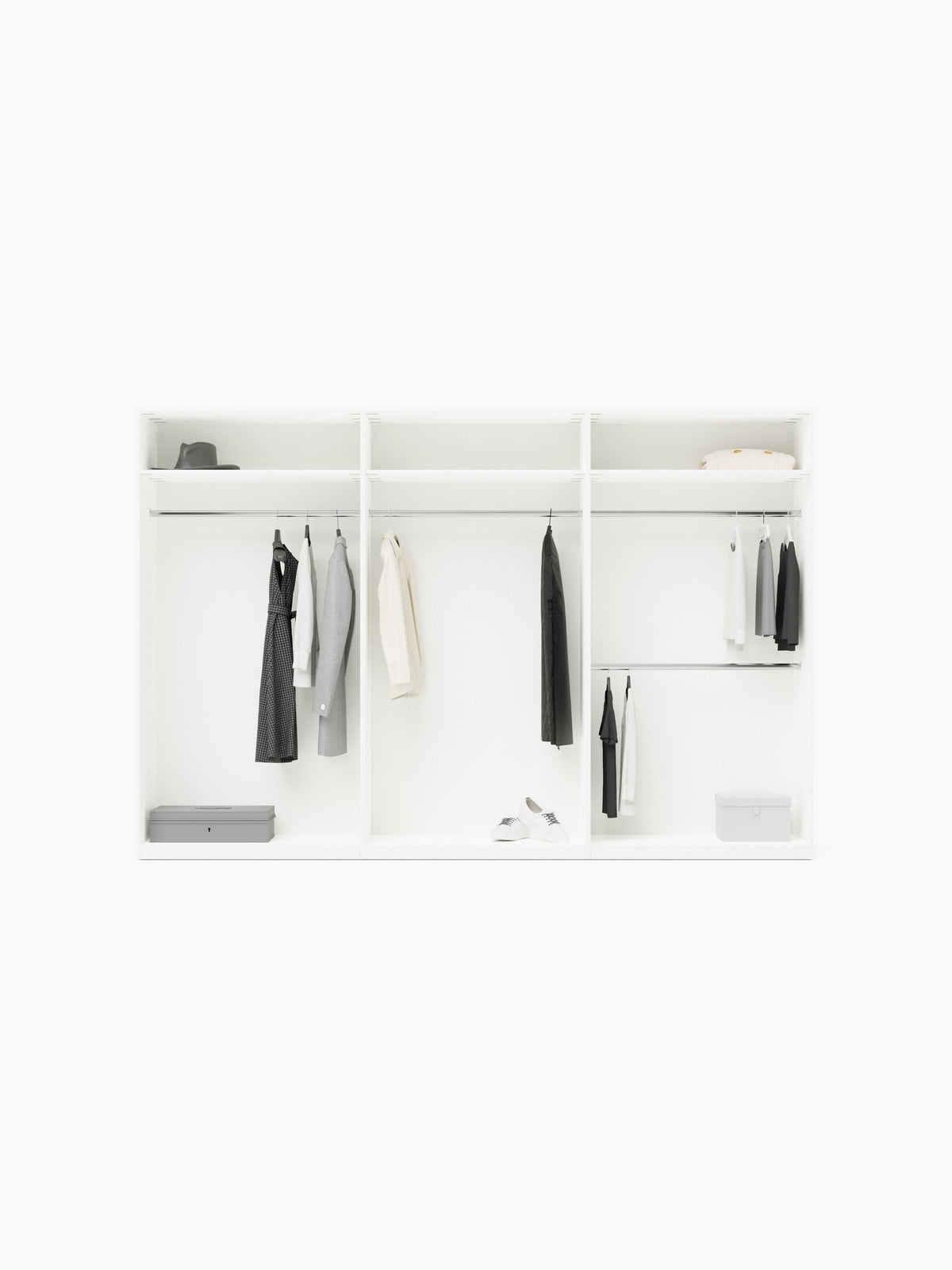 Leon Hinged-Door Modular Wardrobe in Various Sizes, 300 cm Wide