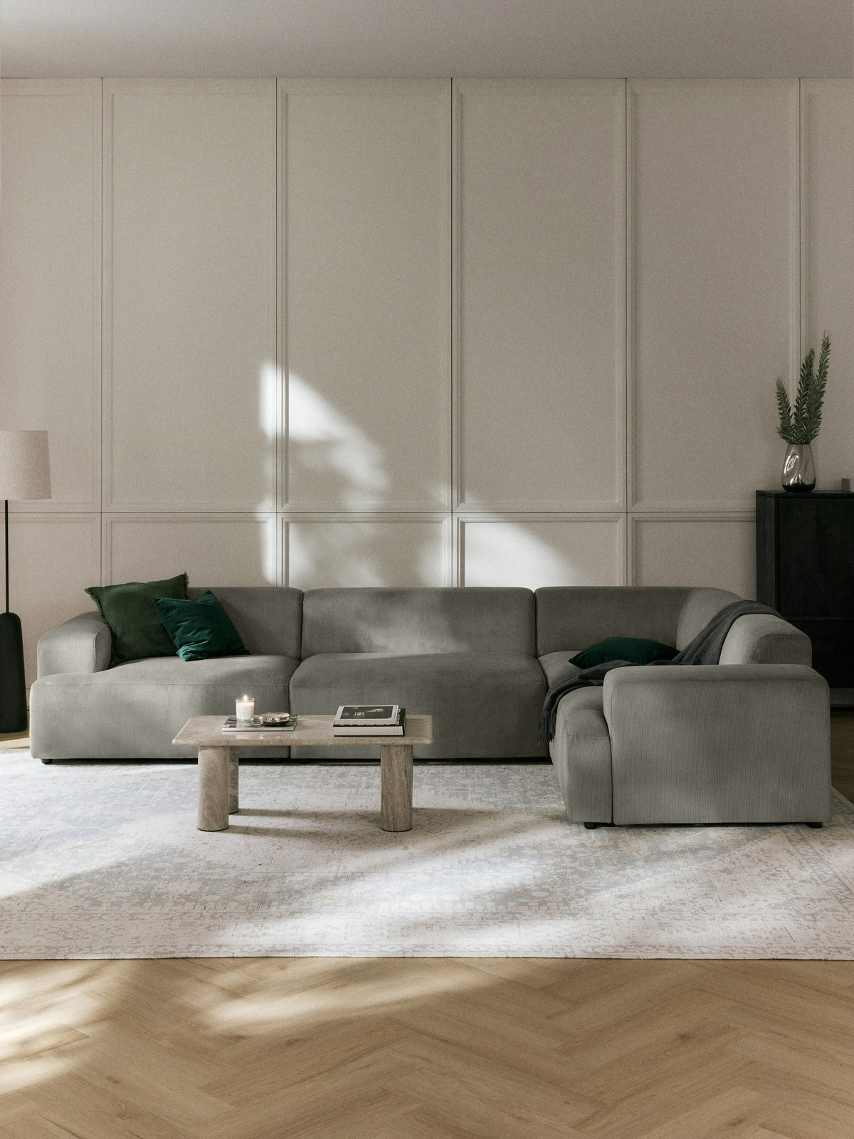 Melva 4-Seater Corner Sofa in Corduroy, Large