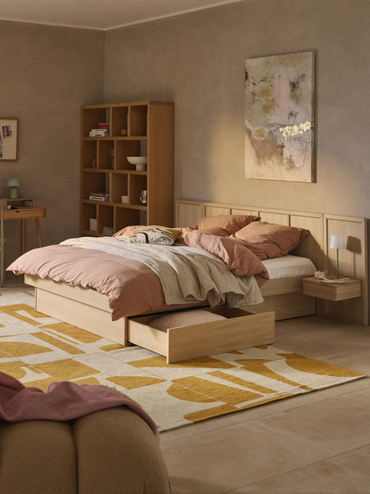 Nanto Bed in Wood with Headboard and Bedside Tables