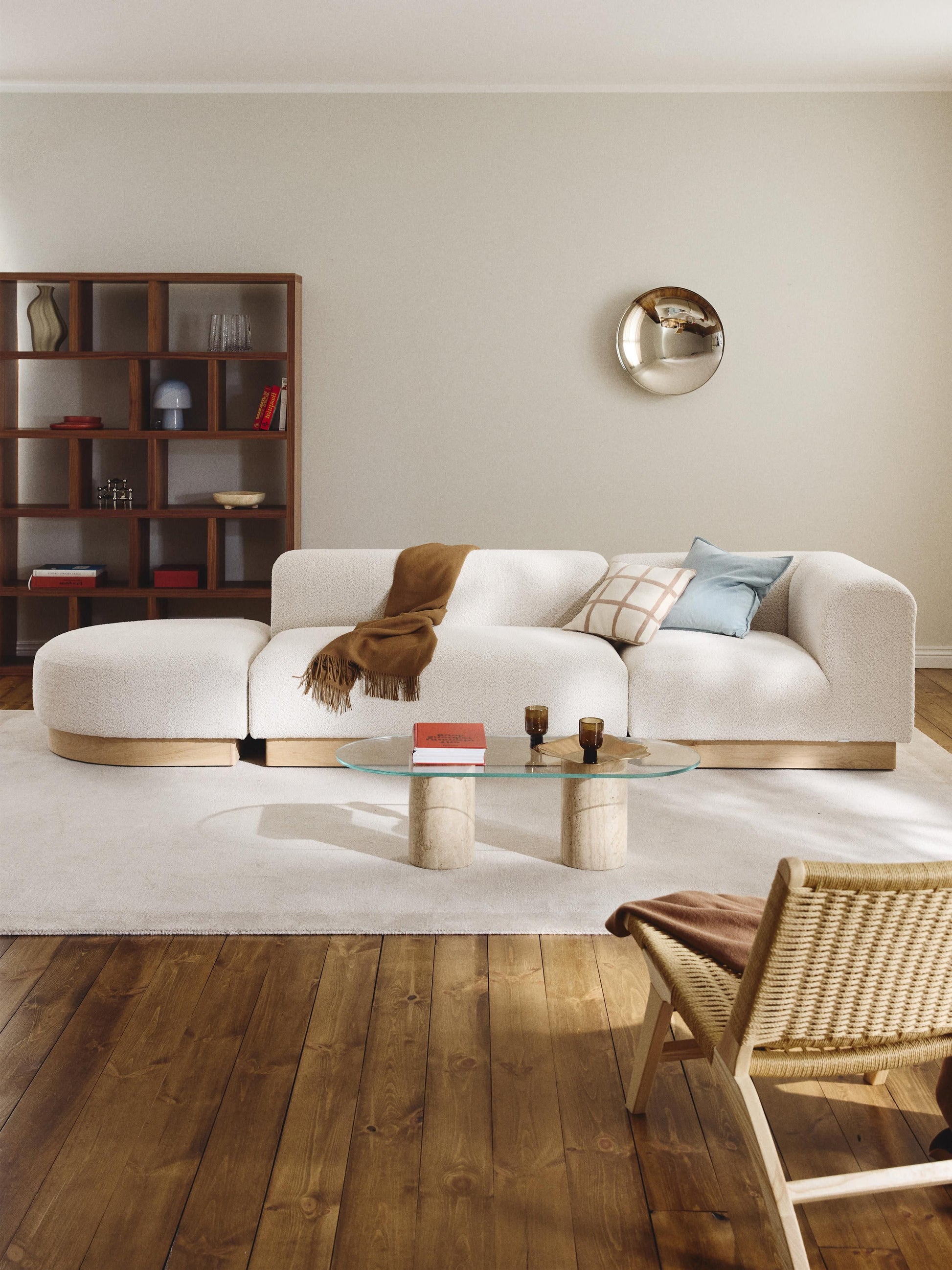 Natalie Modular Ottoman with Stool in Teddy Bouclé (Left/Right)