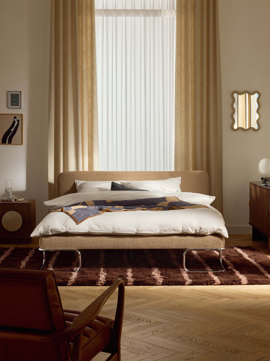 Olina Upholstered Bed in Bouclé, Metal Legs