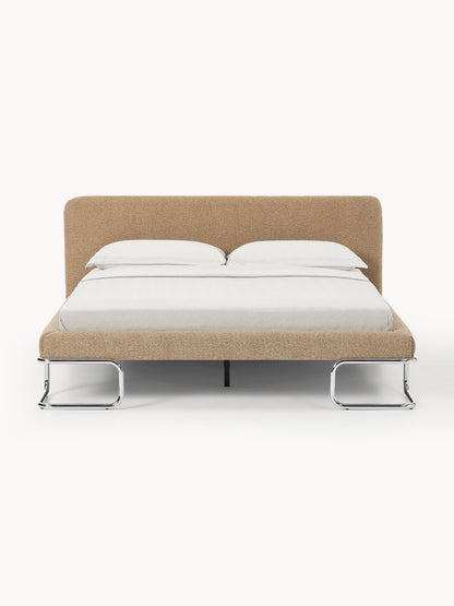 Olina Upholstered Bed in Bouclé, Metal Legs