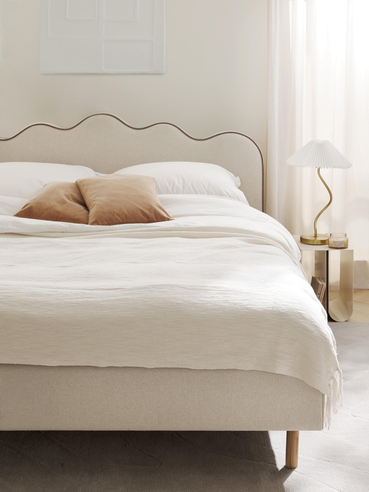 Romy Wavy-Headboard Upholstered Bed