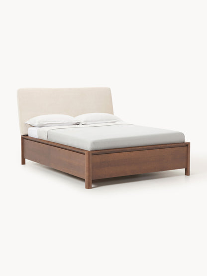 Santiago Bed in Wood with Drawers and Upholstered Headboard