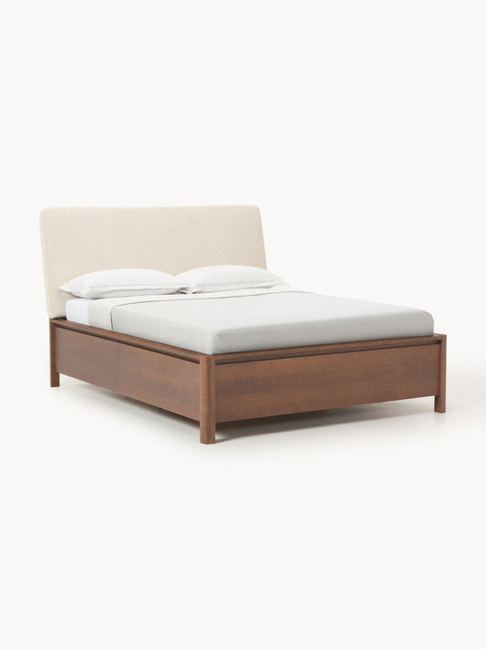 Santiago Bed in Wood with Drawers and Upholstered Headboard