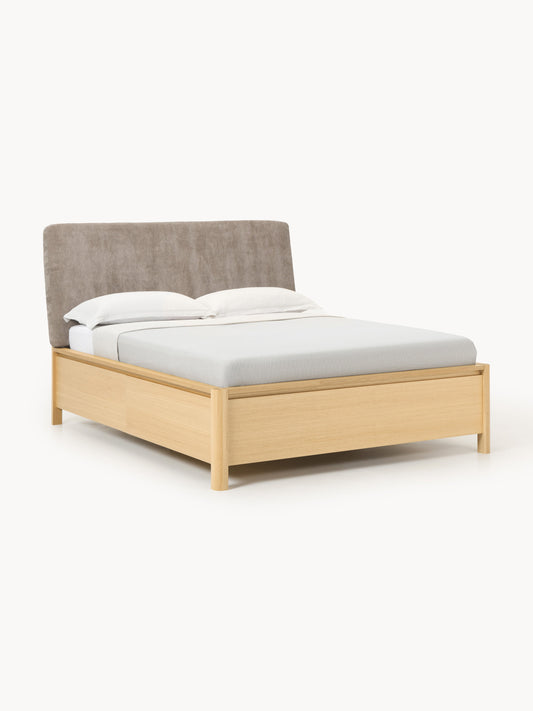 Santiago Bed in Wood with Drawers and Upholstered Headboard