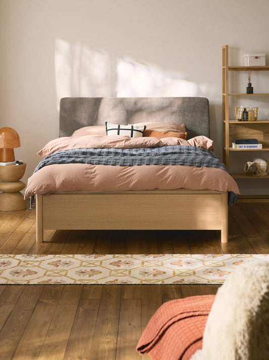 Santiago Bed in Wood with Drawers and Upholstered Headboard