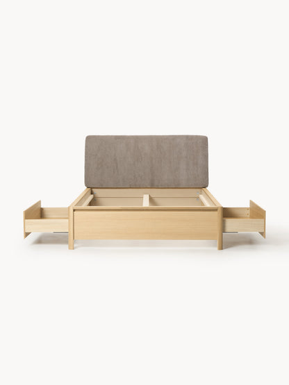 Santiago Bed in Wood with Drawers and Upholstered Headboard