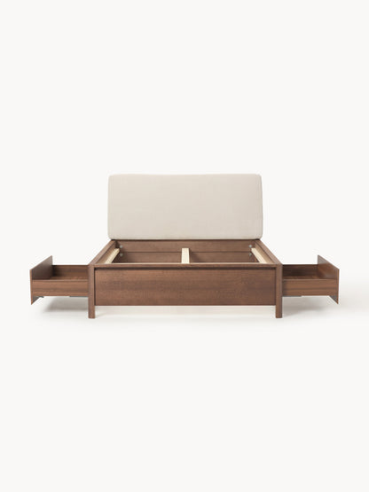 Santiago Bed in Wood with Drawers and Upholstered Headboard