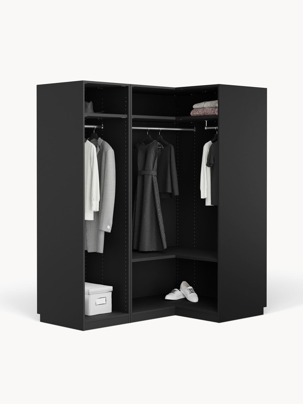 Simone Corner Modular Wardrobe in Various Sizes, 165 cm Wide