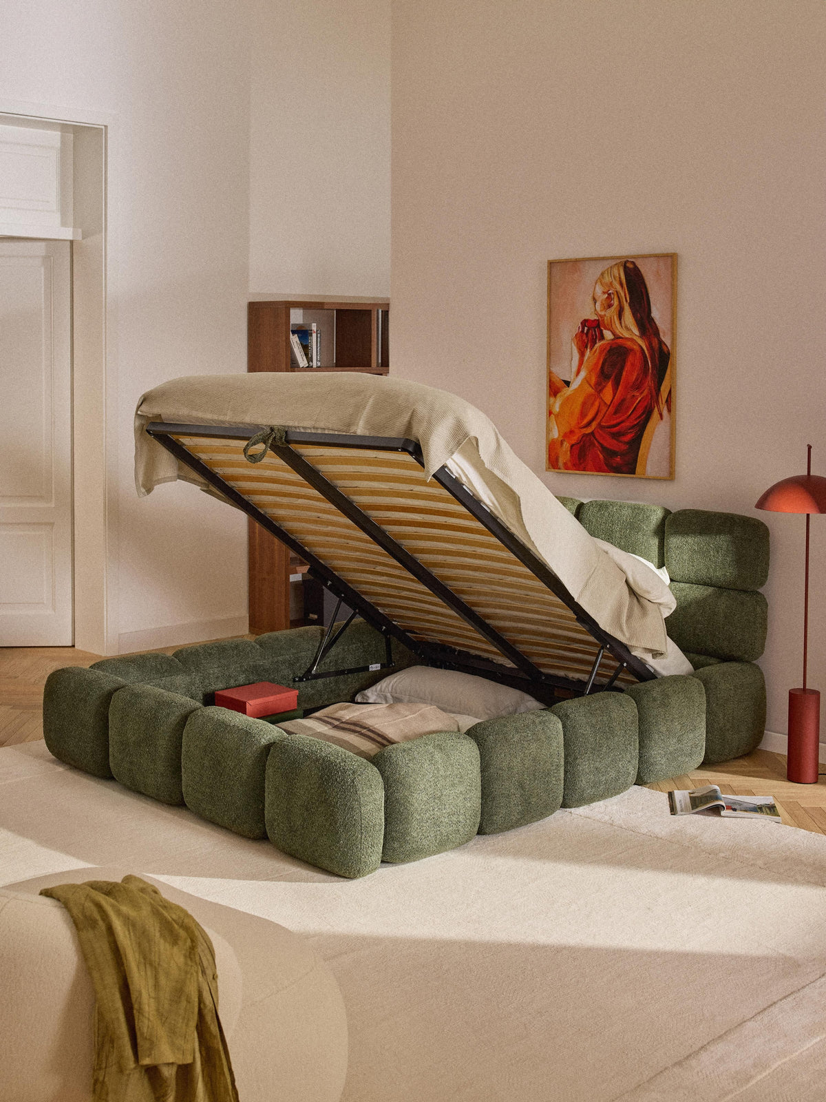 Tayla Upholstered Storage Bed in Teddy Bouclé