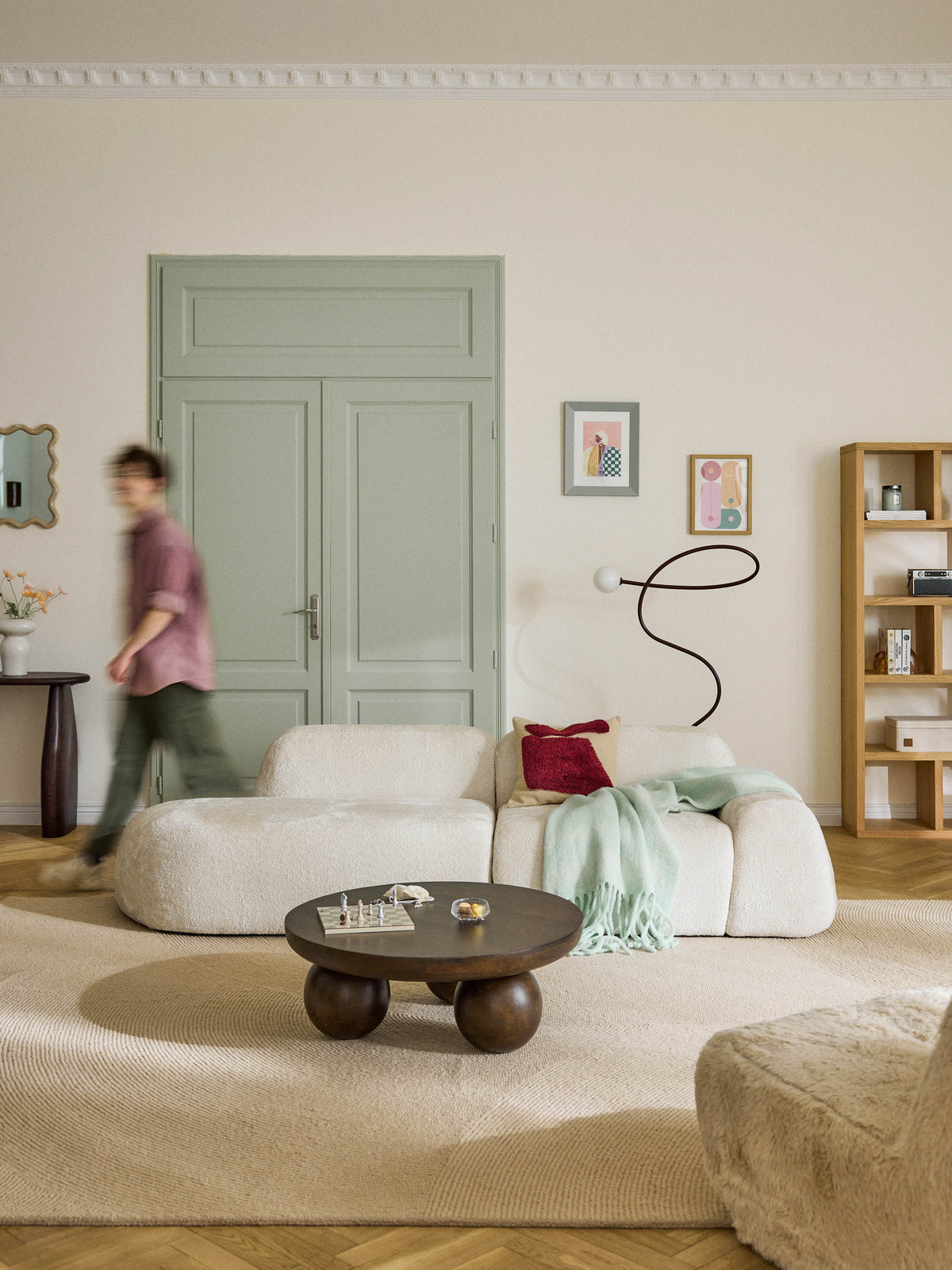 Wolke 3-Seater Modular Chaise in Teddy Bouclé