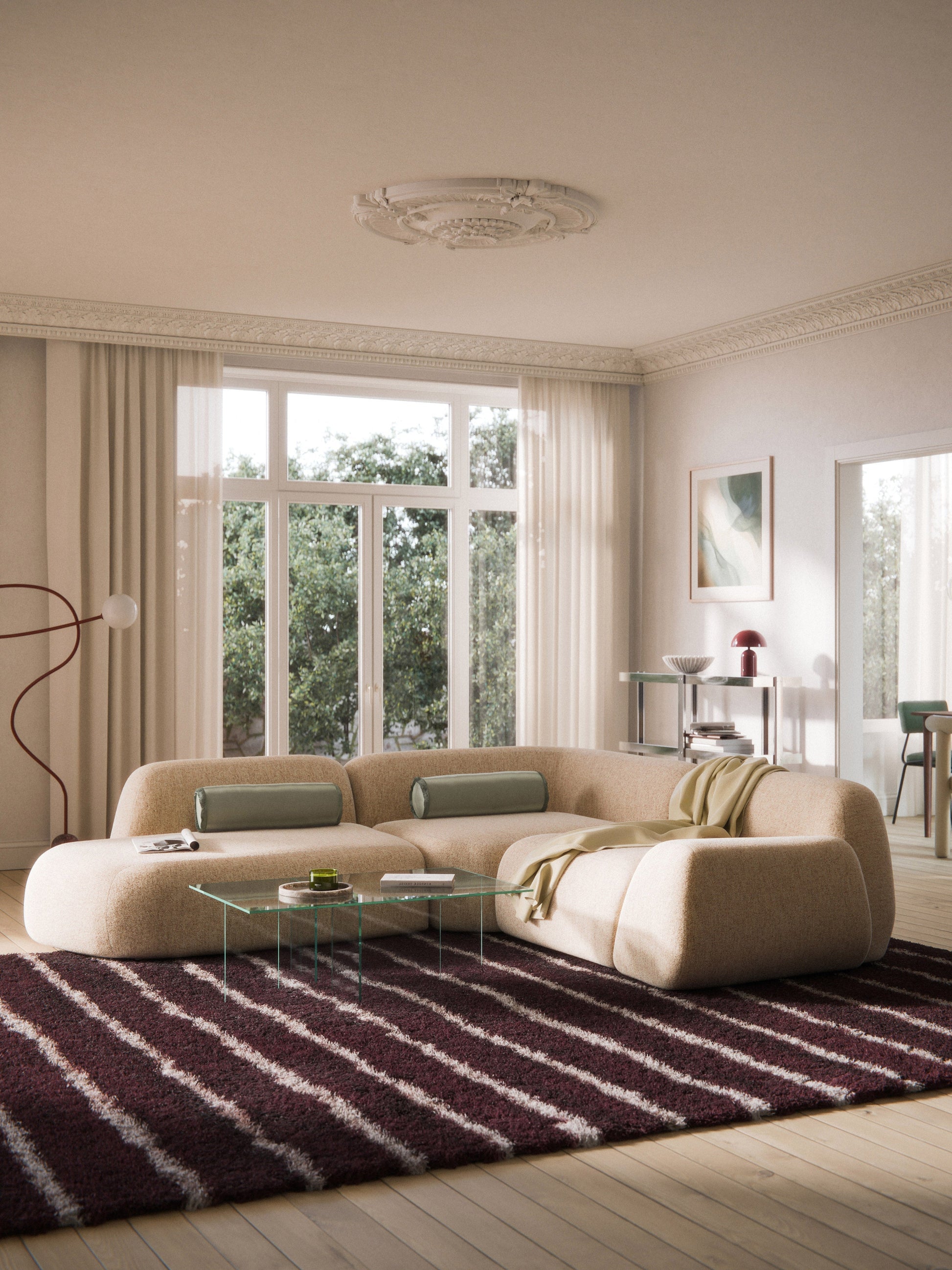 Wolke 4-Seater Modular Corner Sofa in Bouclé with Chaise Longue