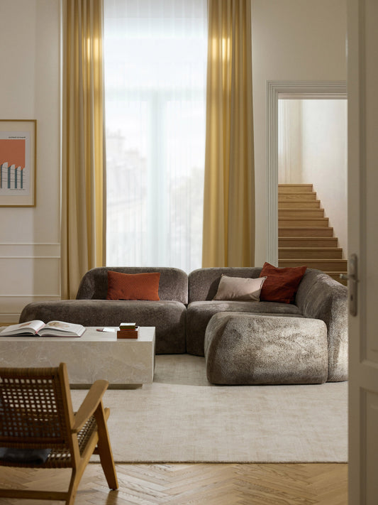 Wolke 4-Seater Modular Corner Sofa in Teddy Bouclé with Chaise Longue