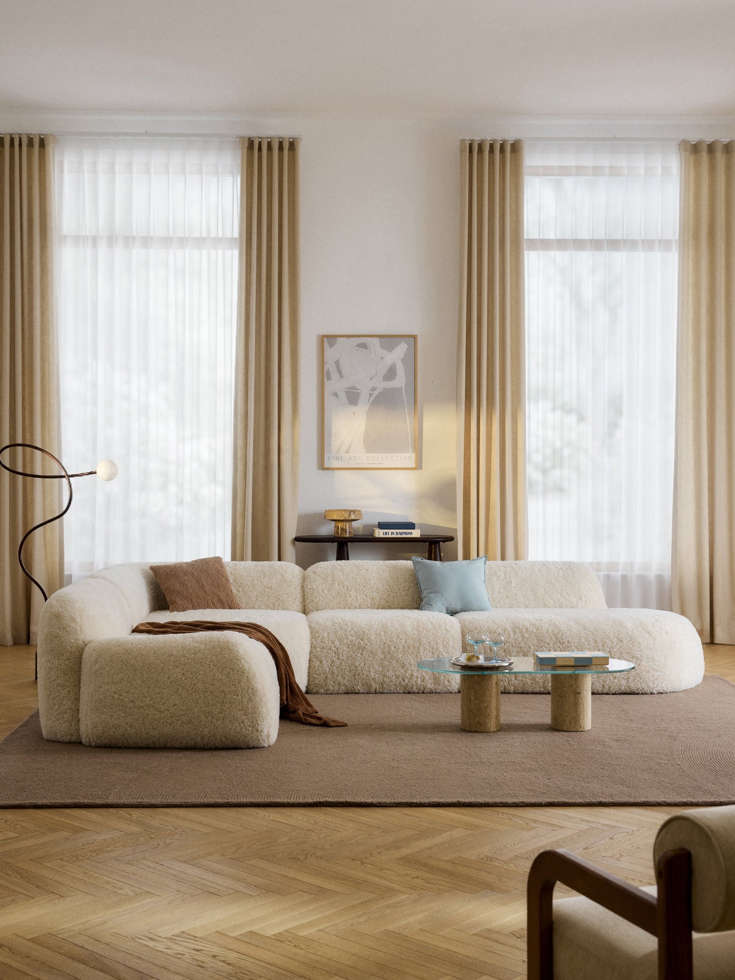 Wolke Modular XL Corner Sofa in Teddy with Chaise Longue