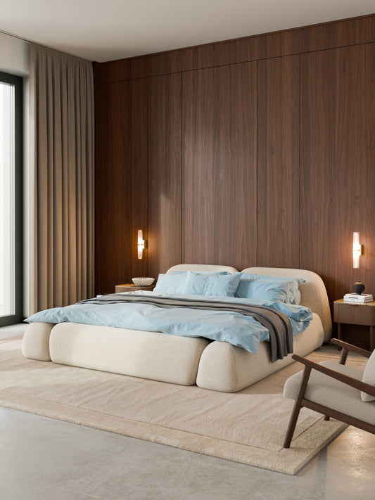 Wolke Upholstered Bed in Bouclé