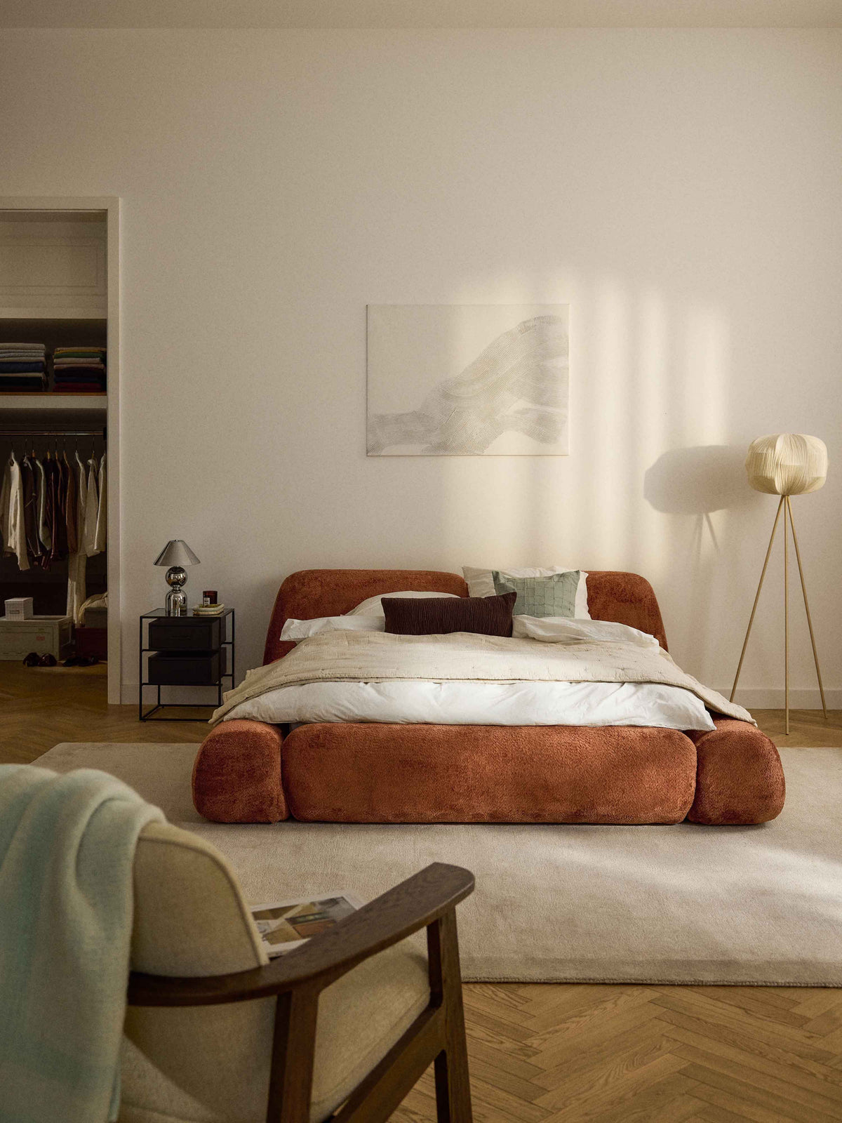 Wolke Upholstered Storage Bed in Teddy Bouclé