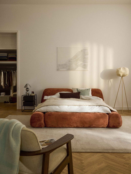 Wolke Upholstered Storage Bed in Teddy Bouclé
